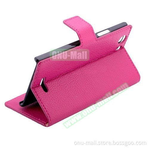Cheap Price Litchi Texture Wallet Style Flip Stand Leather Case for WIKO RIDGE 4G